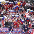 COLOGNE, GERMANY - MAY 15: Russia fans cheering on their team as players look on from the bench during preliminary round action against Latvia at the 2017 IIHF Ice Hockey World Championship. (Photo by Andre Ringuette/HHOF-IIHF Images)

